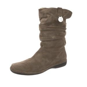 Stuart Weitzman Suede leather flats Mid-Calf Boots Brown Slouchy 9.5 Faux Fur